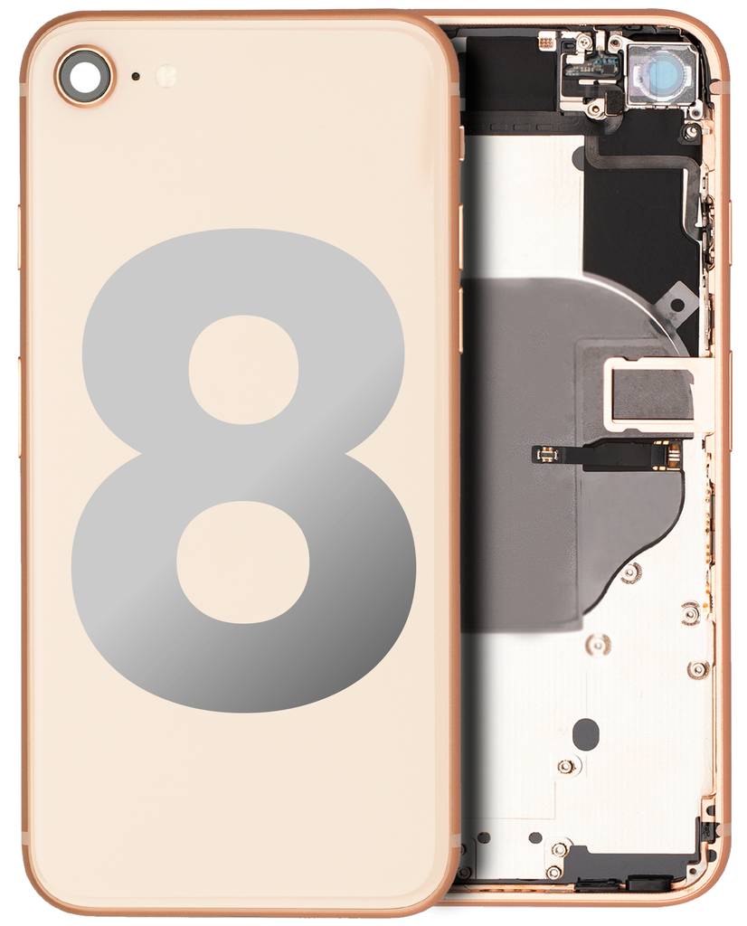 Back Housing W/ Small Components Pre-Installed Compatible For iPhone 8 (Used OEM Pull: Grade C) (Gold)