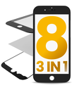 3 in 1 (Front Glass + Frame + OCA Pre-Installed) Compatible For iPhone 8 (Black) (2 Pack) (OCA Master)