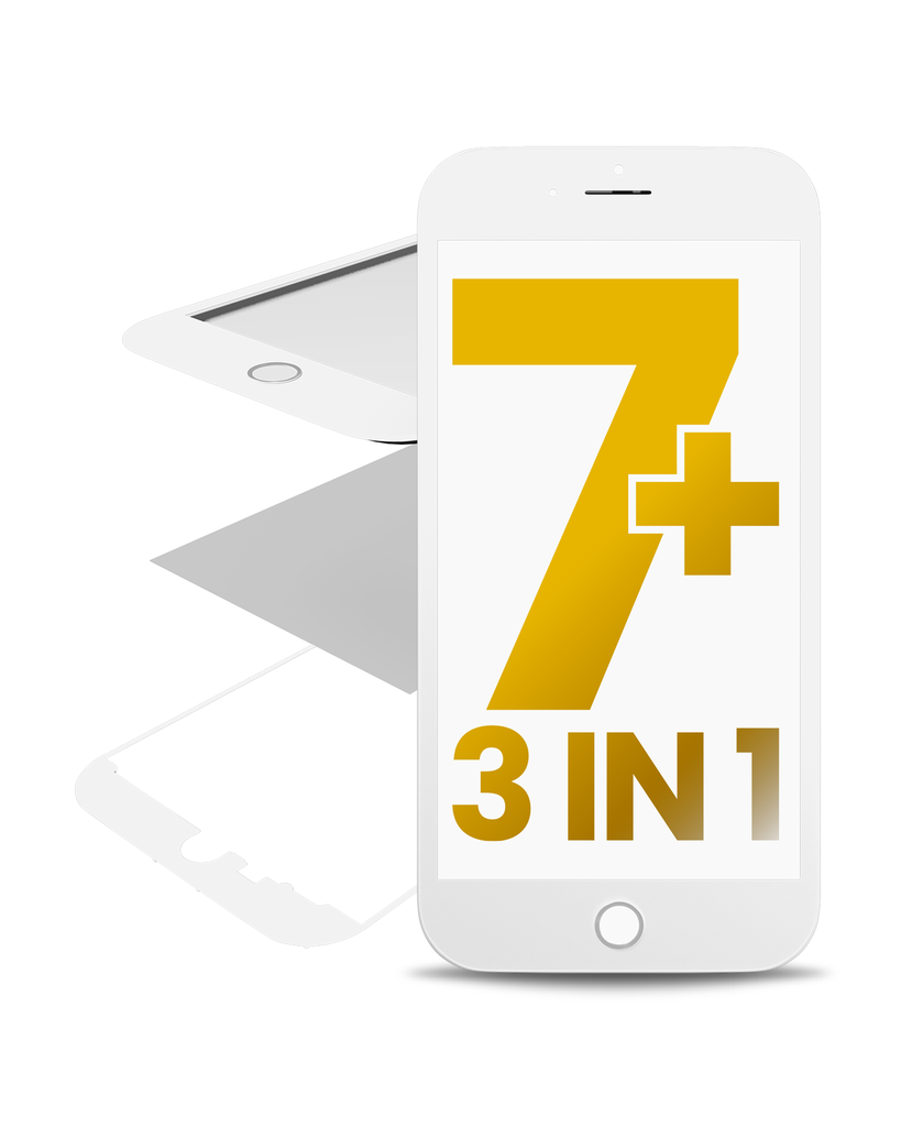 3 in 1 (Front Glass + Frame + OCA Pre-Installed) Compatible For iPhone 7 Plus (White) (2 Pack) (OCA Master)