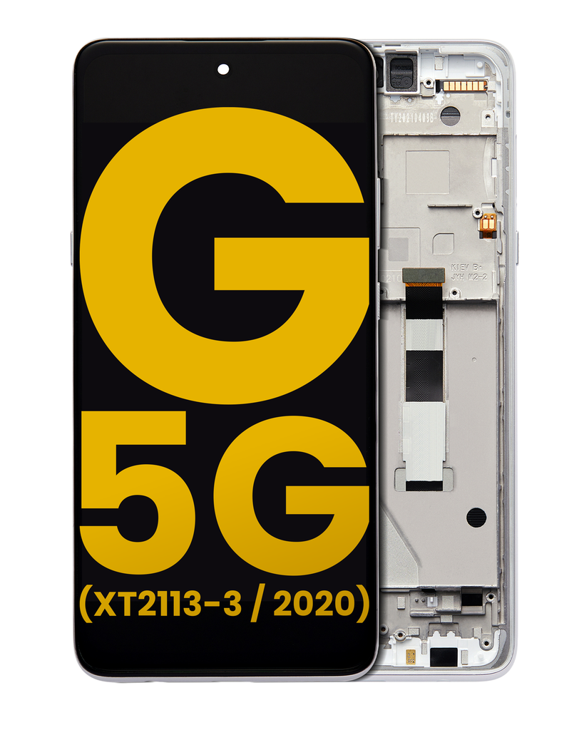 LCD Assembly With Frame Compatible For Motorola Moto G 5G (XT2113-3/2020) (Refurbished) (Frosted Silver)
