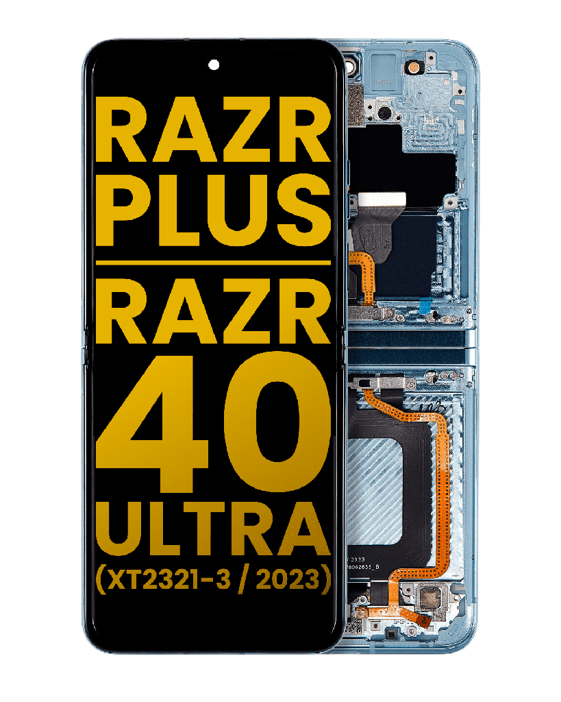 Main OLED Assembly With Frame Compatible For Motorola Moto Razr Plus/Razr 40 Ultra (XT2321-3/2023) (Refurbished) (Glacier Blue)