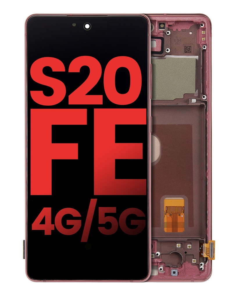 OLED Assembly With Frame Compatible For Samsung Galaxy S20 FE 4G / 5G (Aftermarket Plus) (Cloud Red)