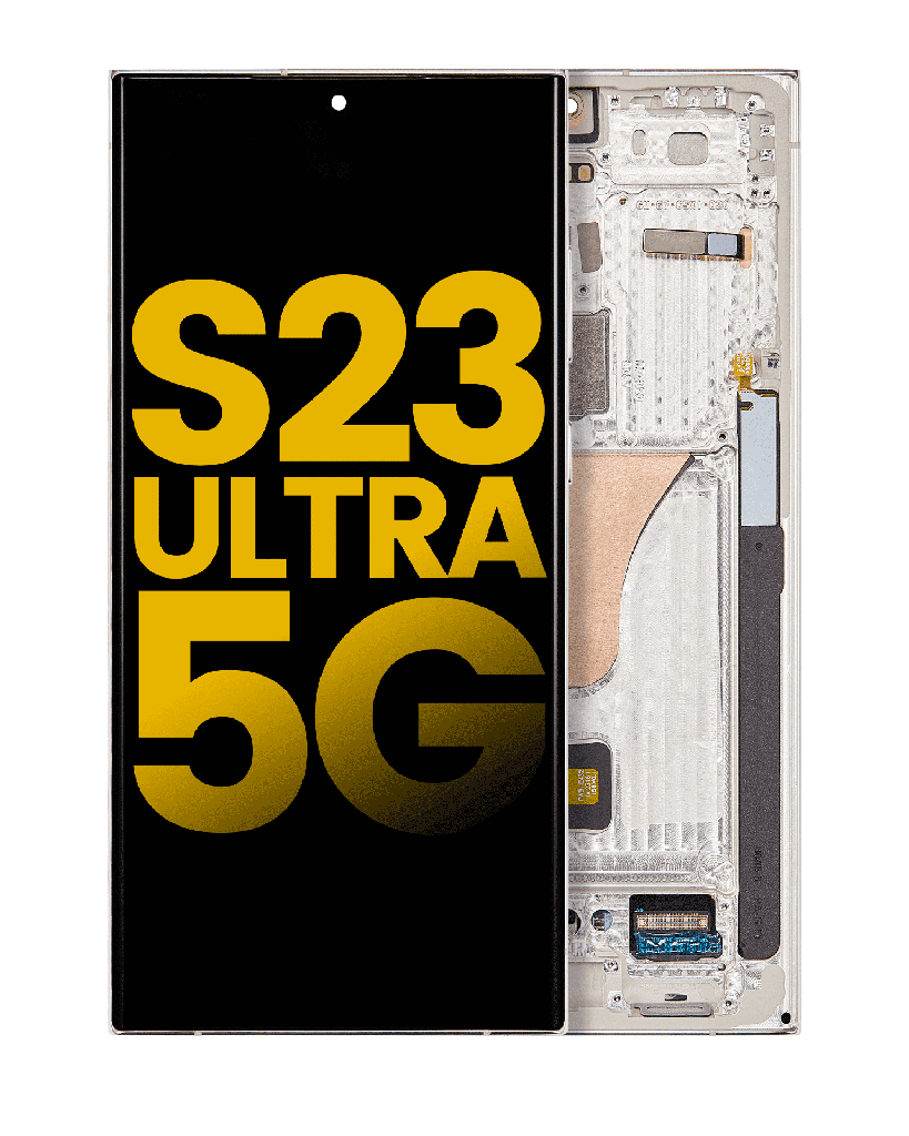 OLED Assembly With Frame Compatible For Samsung Galaxy S23 Ultra (US &amp; International) (Refurbished) (Cream)