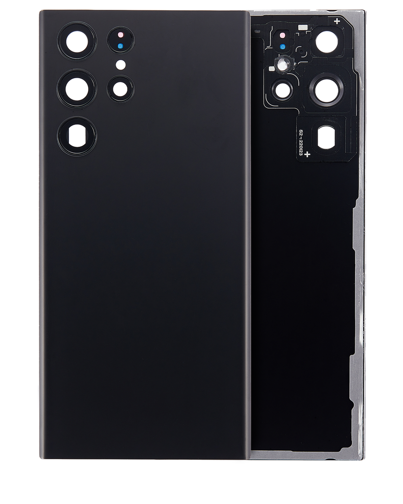 Back Cover Glass With Camera Lens Compatible For Samsung Galaxy S22 Ultra 5G (No Logo) (Aftermarket Plus) (Phantom Black)
