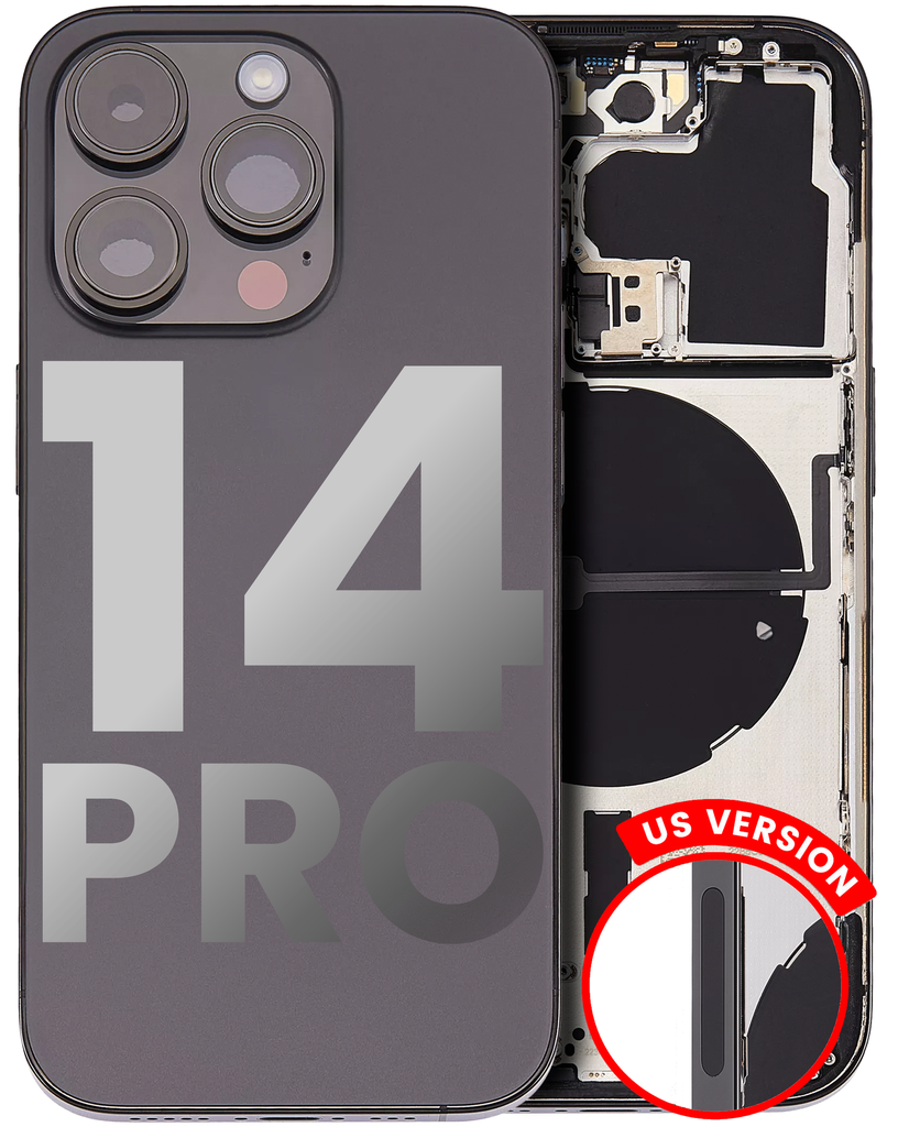 Back Housing W/ Small Pre-Installed Compatible For iPhone 14 Pro (U.S Version) (Used OEM Pull: Grade B) (Space Black)