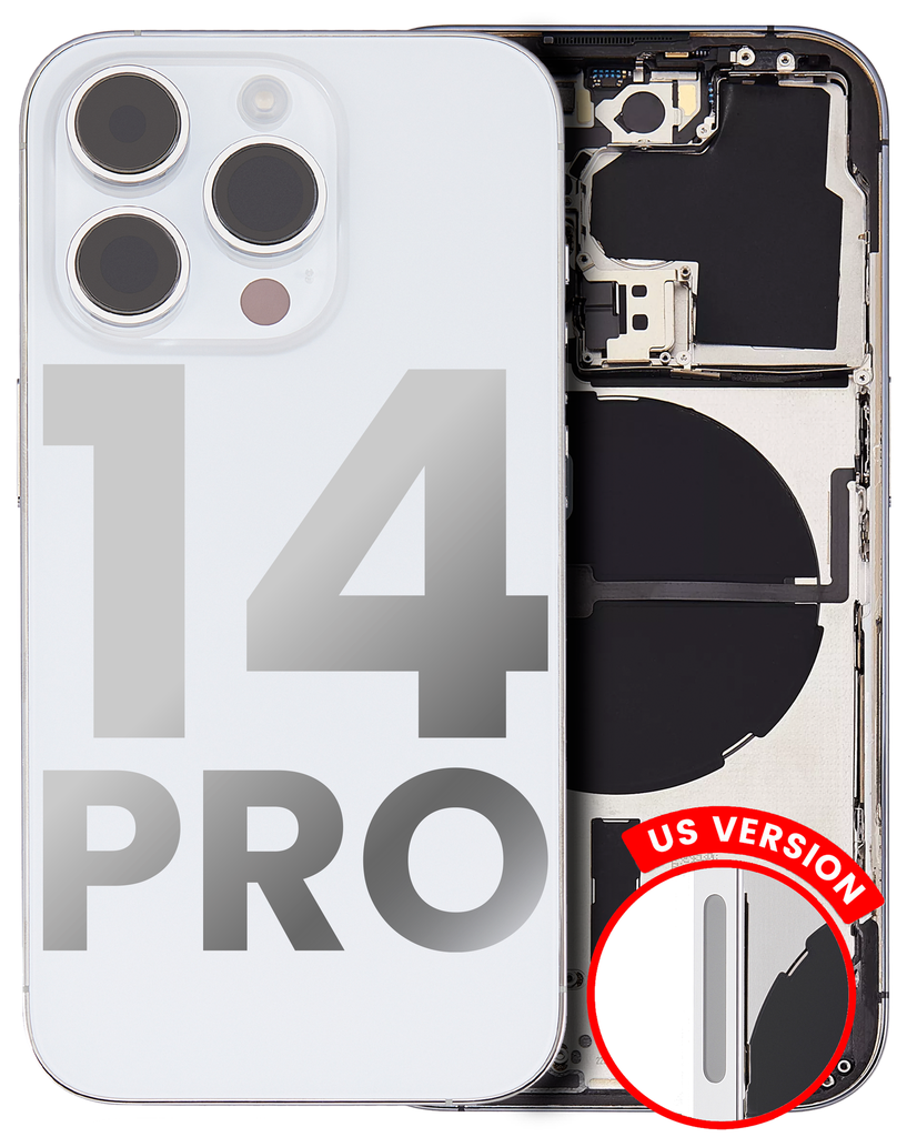 Back Housing W/ Small Pre-Installed Compatible For iPhone 14 Pro (U.S Version) (Used OEM Pull: Grade B) (Silver)
