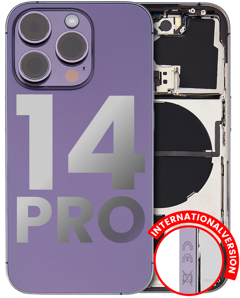 Back Housing W/ Small Pre-Installed Compatible For iPhone 14 Pro (International Version) (Used OEM Pull: Grade A) (Deep Purple)