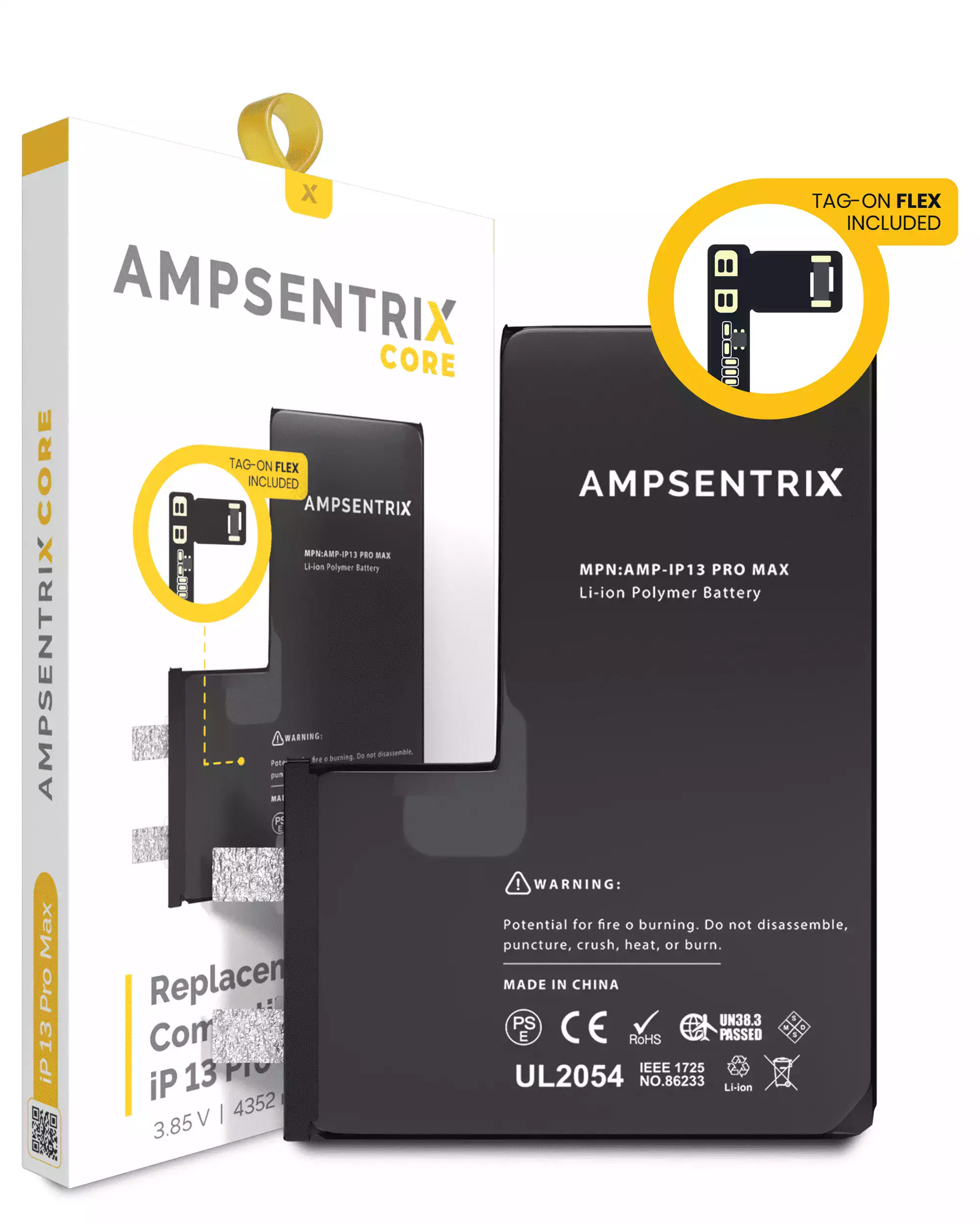 Replacement Battery Core with Universal Tag-On Flex Compatible For iPhone 13 Pro Max (Spot Welding Required) (AmpSentrix Core)