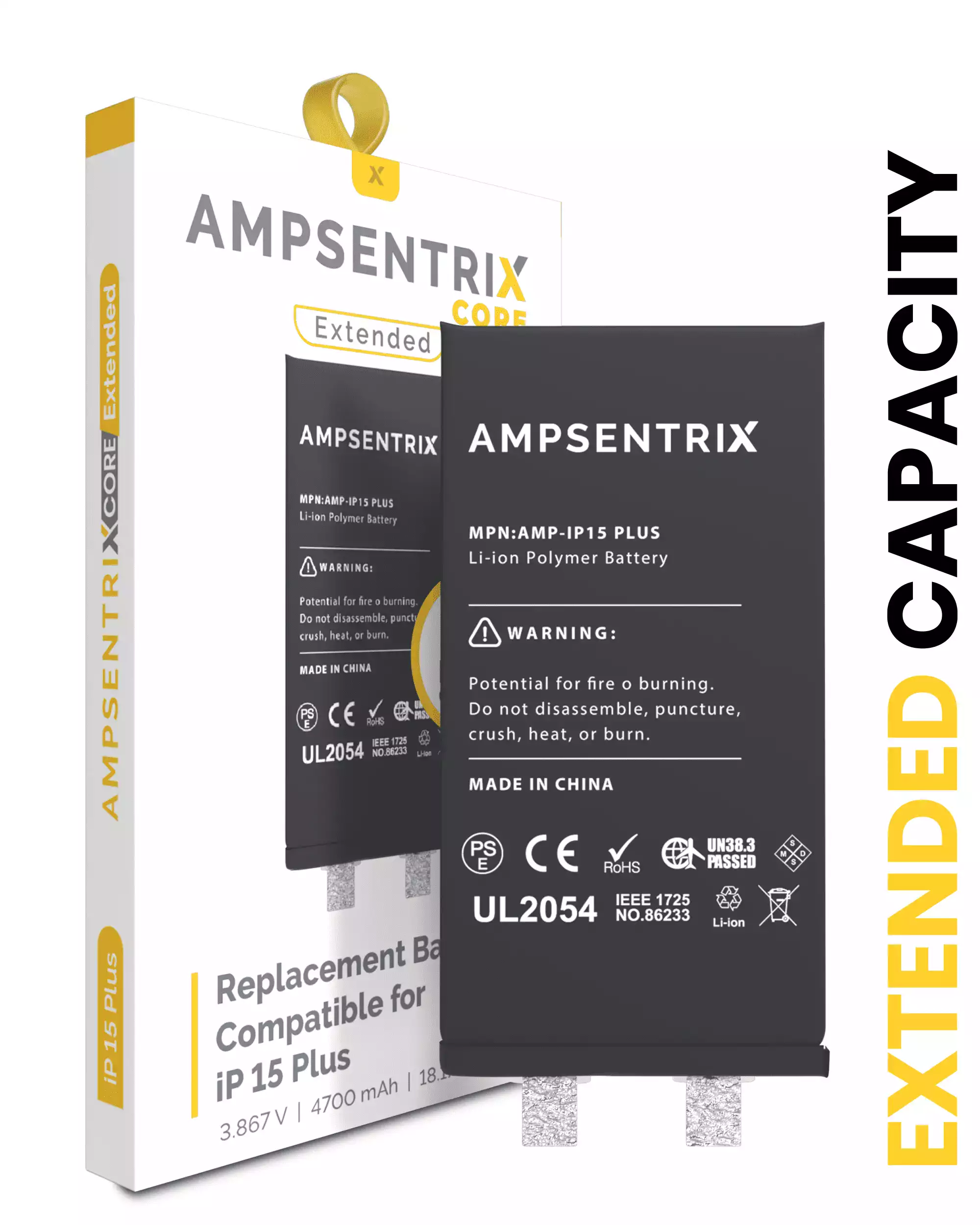 Replacement Battery Compatible For iPhone 15 Plus (Spot Welding Required) (AmpSentrix Core Extended)