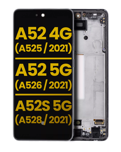 OLED Assembly With Frame Compatible For Samsung Galaxy A52 4G (A525/2021)/A52 5G (A526/2021)/A52S 5G (A528/2021) (Refurbished) (Awesome Black)