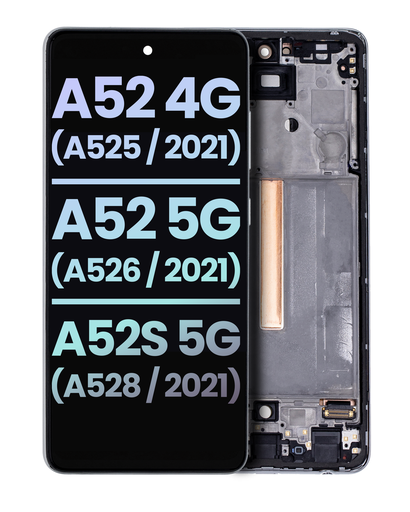 OLED Assembly With Frame Compatible For Samsung Galaxy A52 4G (A525/2021)/A52 5G (A526/2021)/A52S 5G (A528/2021) (Service Pack) (Awesome White)