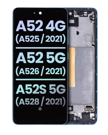 OLED Assembly With Frame Compatible For Samsung Galaxy A52 4G (A525/2021)/A52 5G (A526/2021)/A52S 5G (A528/2021) (Service Pack) (Awesome Blue)