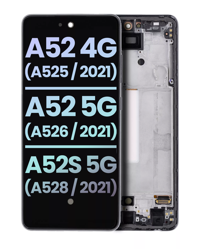 OLED Assembly With Frame Compatible For Samsung Galaxy A52 4G (A525/2021)/A52 5G (A526/2021)/A52S 5G (A528/2021) (Service Pack) (Awesome Black)