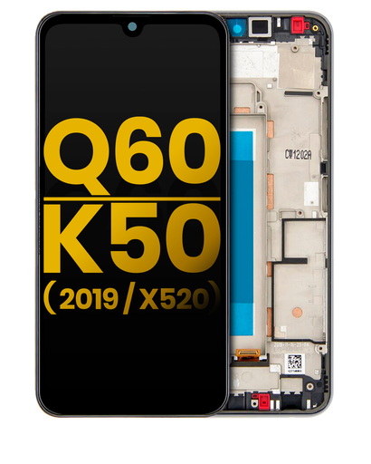 LCD Assembly With Frame Compatible For LG Q60 (Single Card Version) / K50 (2019 / X520) (Refurbished) (Silver)