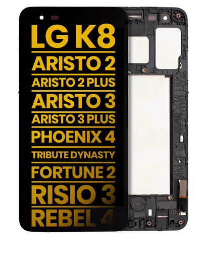 LCD Assembly With Frame Compatible For LG K8 (X210/2018)/Aristo 2/Aristo 2 Plus/Aristo 3/Aristo 3 Plus/Phoenix 4/Tribute Dynasty/Empire/Fortune 2/Risio 3/Rebel 4 (Refurbished) (Black)