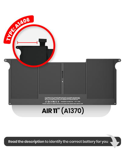 Battery (A1406) Compatible For MacBook Air 11&quot; (A1370 / Mid 2011 / A1465 / Mid 2012)