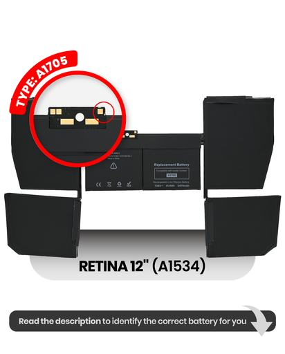 Battery (A1705) Compatible For MacBook Retina 12&quot; (A1534 Early 2016 / Mid 2017)