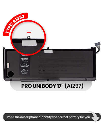 Replacement Battery (A1383) Compatible For MacBook Pro Unibody 17&quot; (A1297 Early 2011)