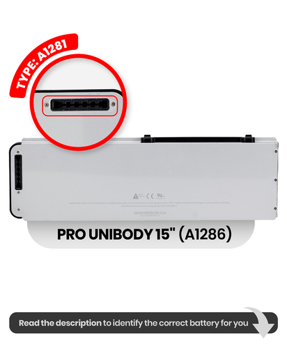 Battery (A1281) Compatible For MacBook Pro Unibody 15&quot; (A1286 / Early 2009 / Late 2008)