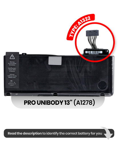 Battery (A1322) Compatible For MacBook Pro Unibody 13&quot; (A1278 / Early 2011 / Mid 2009 / Mid 2010 / Mid 2012 / Late 2011)