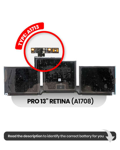 Battery (A1713) Compatible For MacBook Pro 13&quot; Retina (A1708 Late 2016 / Mid 2017) / Pro 13&quot; (A2289 / 2020)