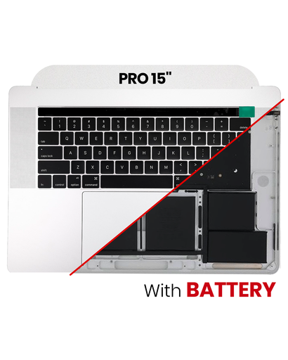 Top Case Assembly With Battery And Keyboard Compatible For MacBook Pro 15&quot; Touch Bar (A1707 / Late 2016 / Mid 2017) (US Keyboard) (Used OEM Pull: Grade A) (Sliver)