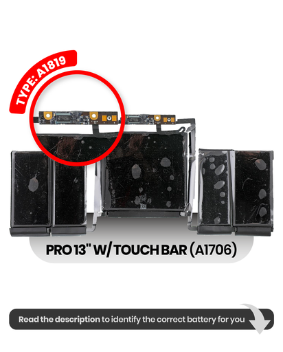 Battery (A1819) Compatible For MacBook Pro 13&quot; W/ Touch Bar (A1706 / Late 2016 / Mid 2017)