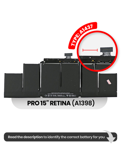 Battery (A1417) Compatible For MacBook Pro 15&quot; Retina (A1398 / Mid 2012 / Early 2013)