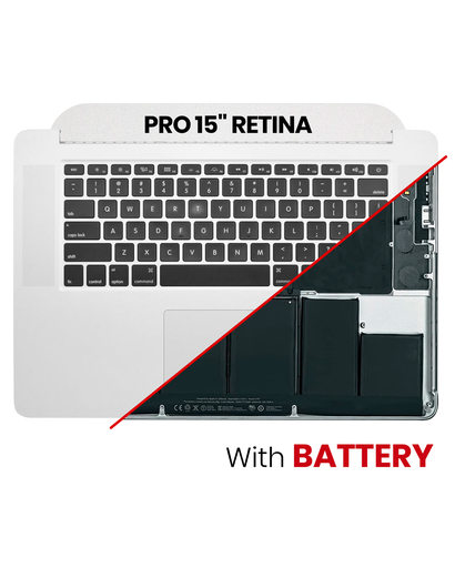 Top Case Assembly With Battery And Keyboard Compatible For MacBook Pro 15&quot; Retina (A1398 / Late 2013 / Mid 2014) (US Keyboard) (Used OEM Pull: Grade B/C)