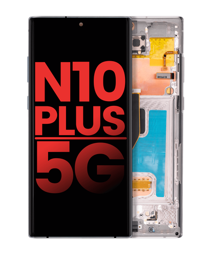 OLED Assembly With Frame Compatible For Samsung Galaxy Note 10 Plus / 5G (Aftermarket Plus) (Aura Glow / Silver)