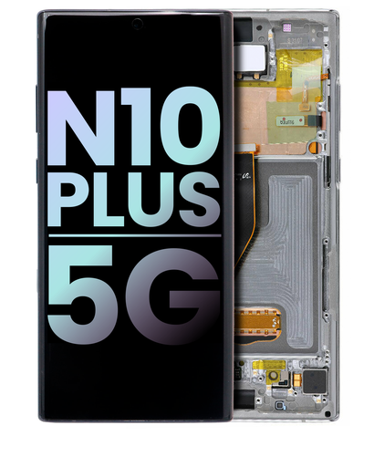 OLED Assembly With Frame Compatible For Samsung Galaxy Note 10 Plus / 5G (Service Pack) (Aura Glow / Silver)