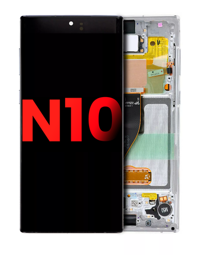 OLED Assembly With Frame Compatible For Samsung Galaxy Note 10 (Aftermarket Plus) (Aura White)