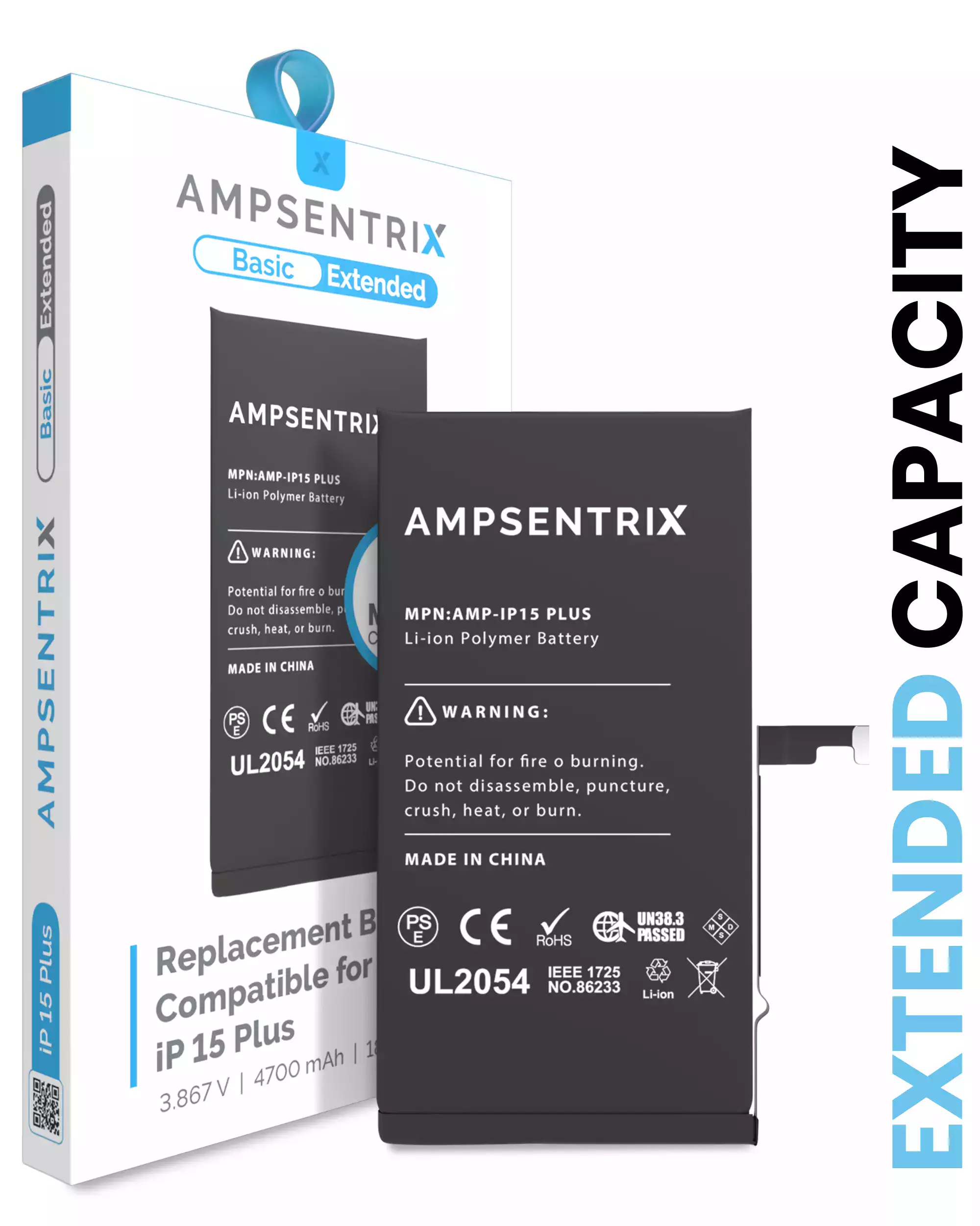 Replacement Battery Compatible For iPhone 15 Plus (AmpSentrix Basic Extended)