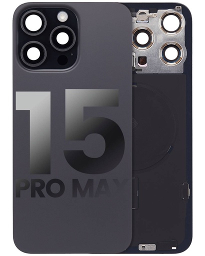 Back Glass With Steel Plate With Wireless NFC Charging MagSafe Magnet &amp; Flashlight Flex Compatible For iPhone 15 Pro Max (Used OEM Pull: Grade A) (Black Titanium)