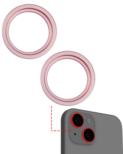 Back Camera Bezel Ring Only Compatible For iPhone 15 / 15 Plus (Pink) (2 Piece Set)