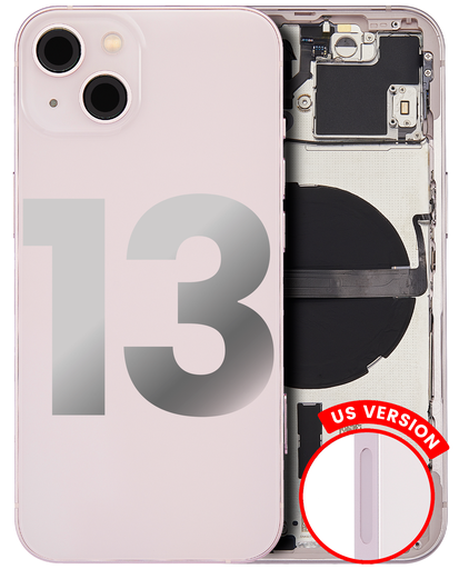 Back Housing W/ Small Components Pre-Installed Compatible For iPhone 13 (US Version) (Used OEM Pull: Grade B) (Pink)