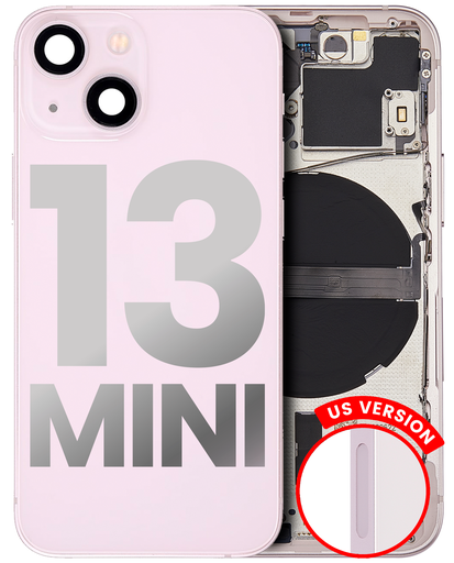 Back Housing W/ Small Components Pre-Installed Compatible For iPhone 13 Mini (US Version) (Used OEM Pull: Grade C) (Pink)