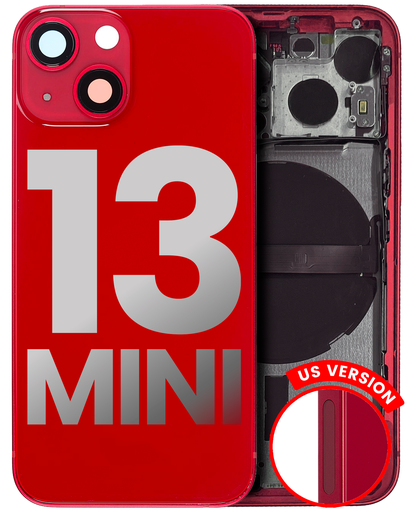 Back Housing W/ Small Components Pre-Installed Compatible For iPhone 13 Mini (US Version) (Used OEM Pull: Grade C) (Red)
