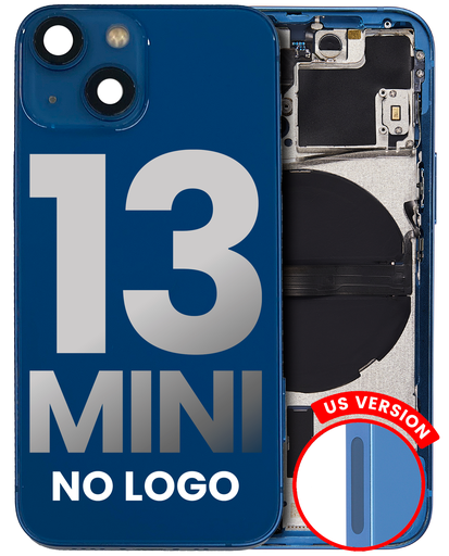 Back Housing W/ Small Components Pre-Installed Compatible For iPhone 13 Mini (US Version) (No Logo) (Aftermarket Plus) (Blue)
