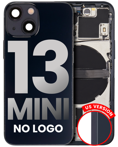 Back Housing W/ Small Components Pre-Installed Compatible For iPhone 13 Mini (US Version) (No Logo) (Aftermarket Plus) (Midnight)