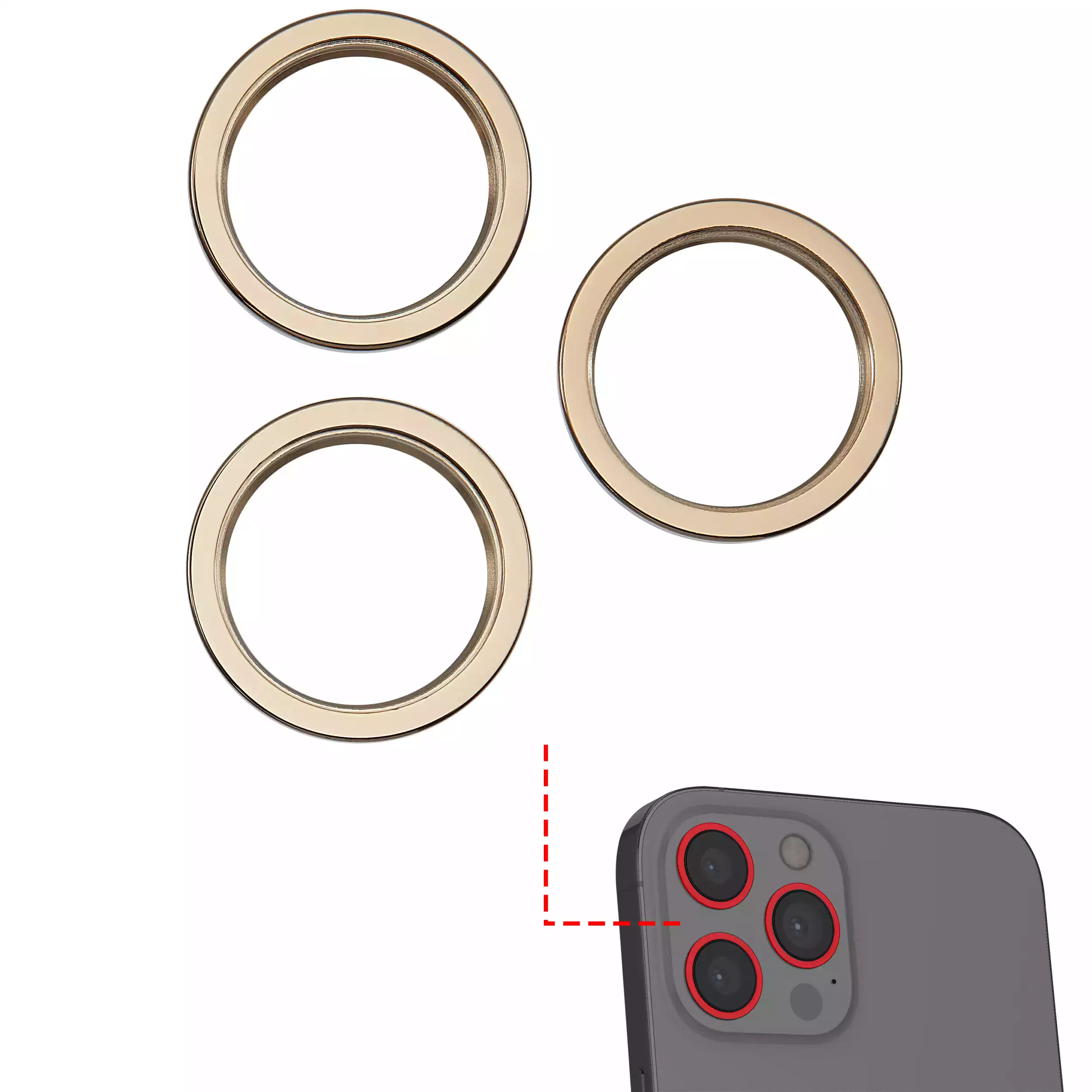 Back Camera Bezel Ring Only Compatible For iPhone 12 Pro Max (Gold) (3 Piece Set)