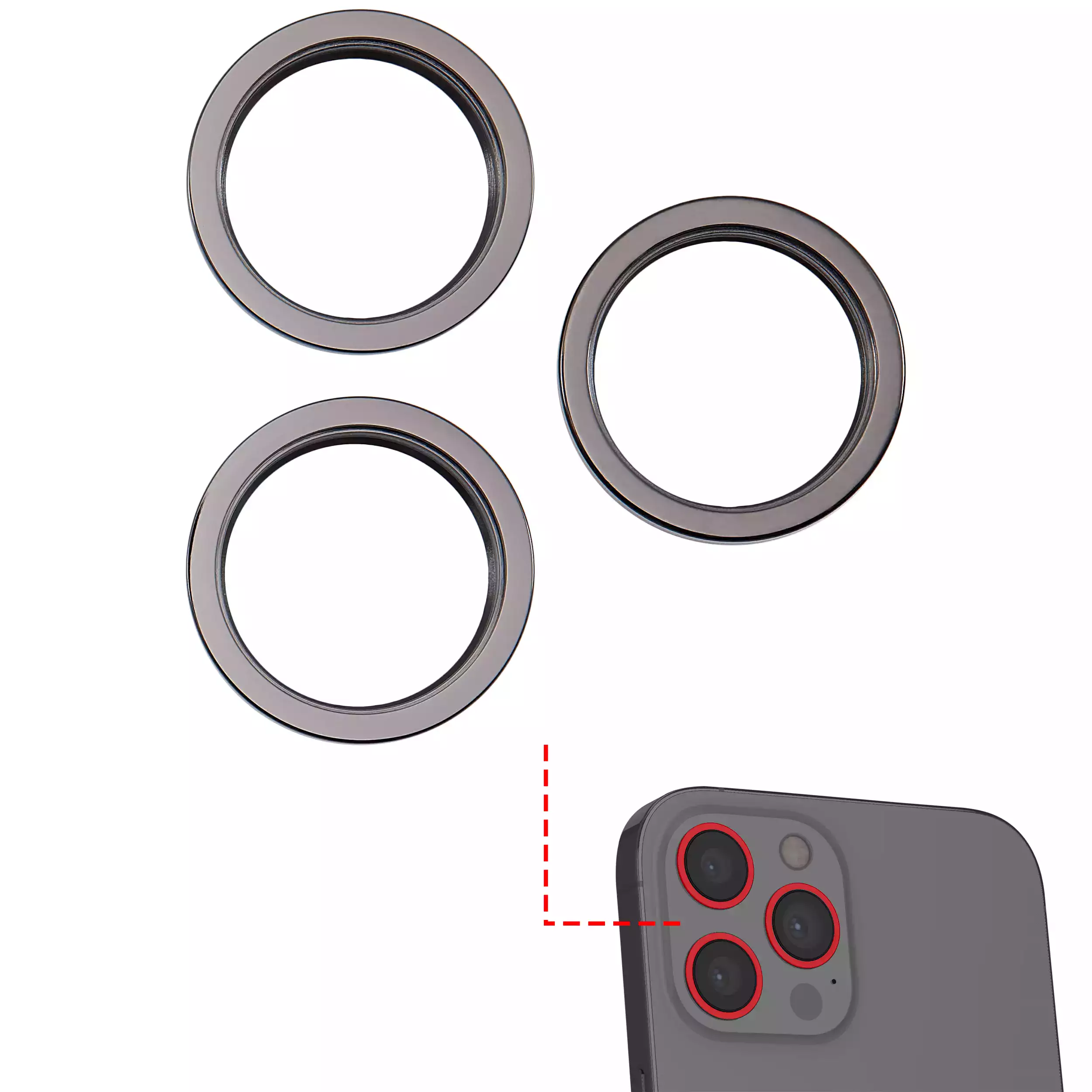 Back Camera Bezel Ring Only Compatible For iPhone 12 Pro Max (Graphite) (3 Piece Set)