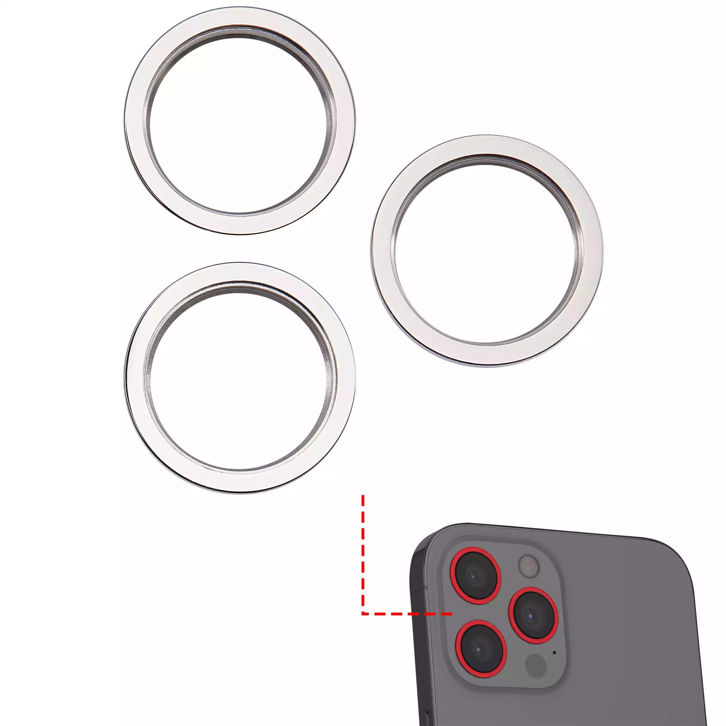 Back Camera Bezel Ring Only Compatible For iPhone 12 Pro Max (Silver) (3 Piece Set)