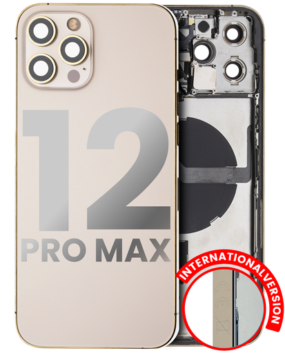 Back Housing W/ Small Components Pre-Installed Compatible For iPhone 12 Pro Max (International Version) (Used OEM Pull: Grade C) (Gold)