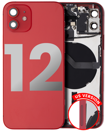 Back Housing W/ Small Components Pre-Installed Compatible For iPhone 12 (US Version) (Used OEM Pull: Grade C) (Red)