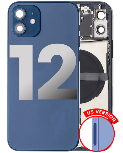 Back Housing W/ Small Components Pre-Installed Compatible For iPhone 12 (US Version) (Used OEM Pull: Grade C) (Blue)