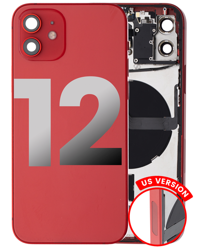 Back Housing W/ Small Components Pre-Installed Compatible For iPhone 12 (US Version) (Used OEM Pull: Grade B) (Red)