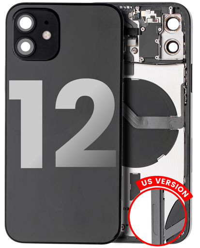 Back Housing W/ Small Components Pre-Installed Compatible For iPhone 12 (US Version) (Used OEM Pull: Grade A) (Black)