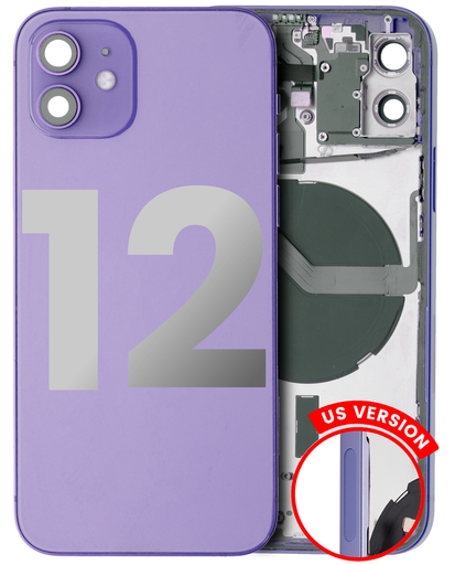 Back Housing W/ Small Components Pre-Installed Compatible For iPhone 12 (US Version) (Used OEM Pull: Grade A) (Purple)
