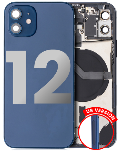 Back Housing W/ Small Components Pre-Installed Compatible For iPhone 12 (US Version) (Used OEM Pull: Grade A) (Blue)